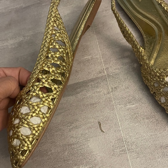 Zara- Elegant Gold Women's leather-like crochet Slingback flats - Picture 7 of 10
